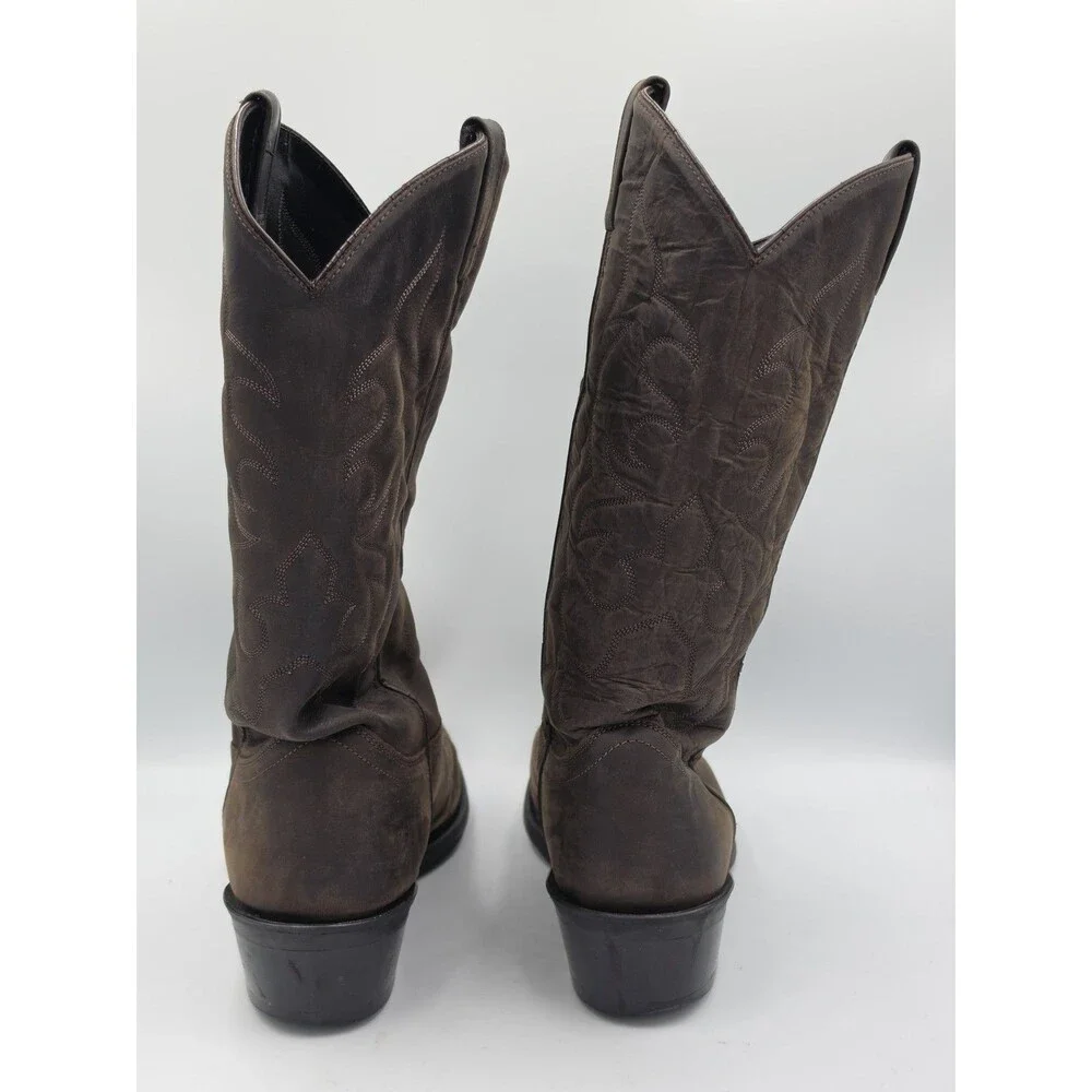 Old West Nubuck Mens Brown Leather Cowboy Western Boots 10.5 EE TBM3051